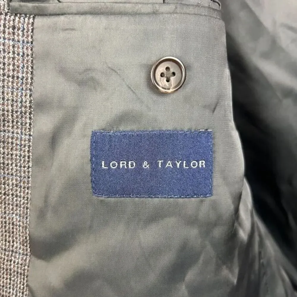 Ralph Lauren 44L Long‎ 100% Lambswool Gray Houndstooth Sport Coat Blazer Jacket